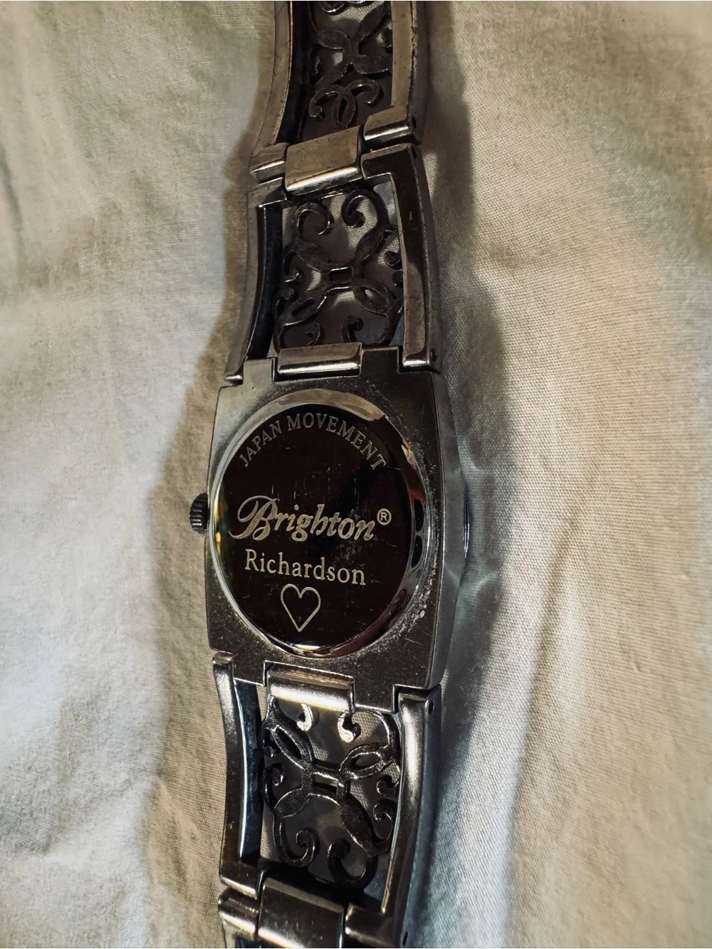 Vintage, Retired, Brighton Silver Filigree Bracelet Watch w/ White Dial Like New